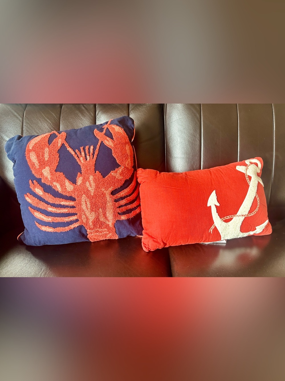 Threshold Nautical Throw Pillow Lot 2 Lobster 18x18 Anchor Lumbar 12x18 - CUTE